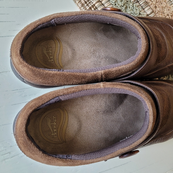 Dansko Kaya Brown Leather Slip On Clogs with Suede Cuffs Women's 38 US 7.5-8 - Picture 7 of 14